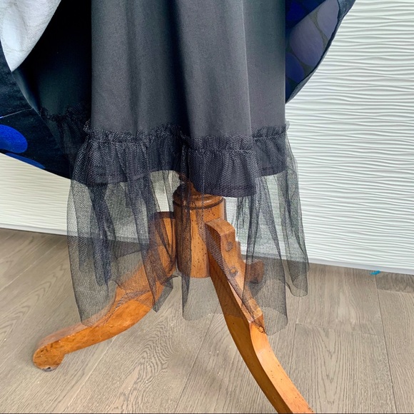 Strapless Dress, Black with blue polka dots. - Picture 8 of 11